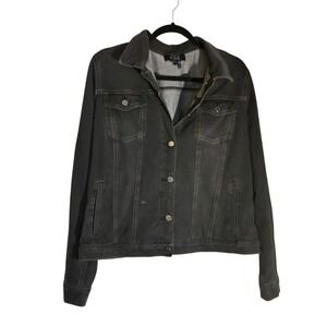 FDJ French Dressing Jeans Womens XL Gray Denim Trucker Jacket Contrast Stitch